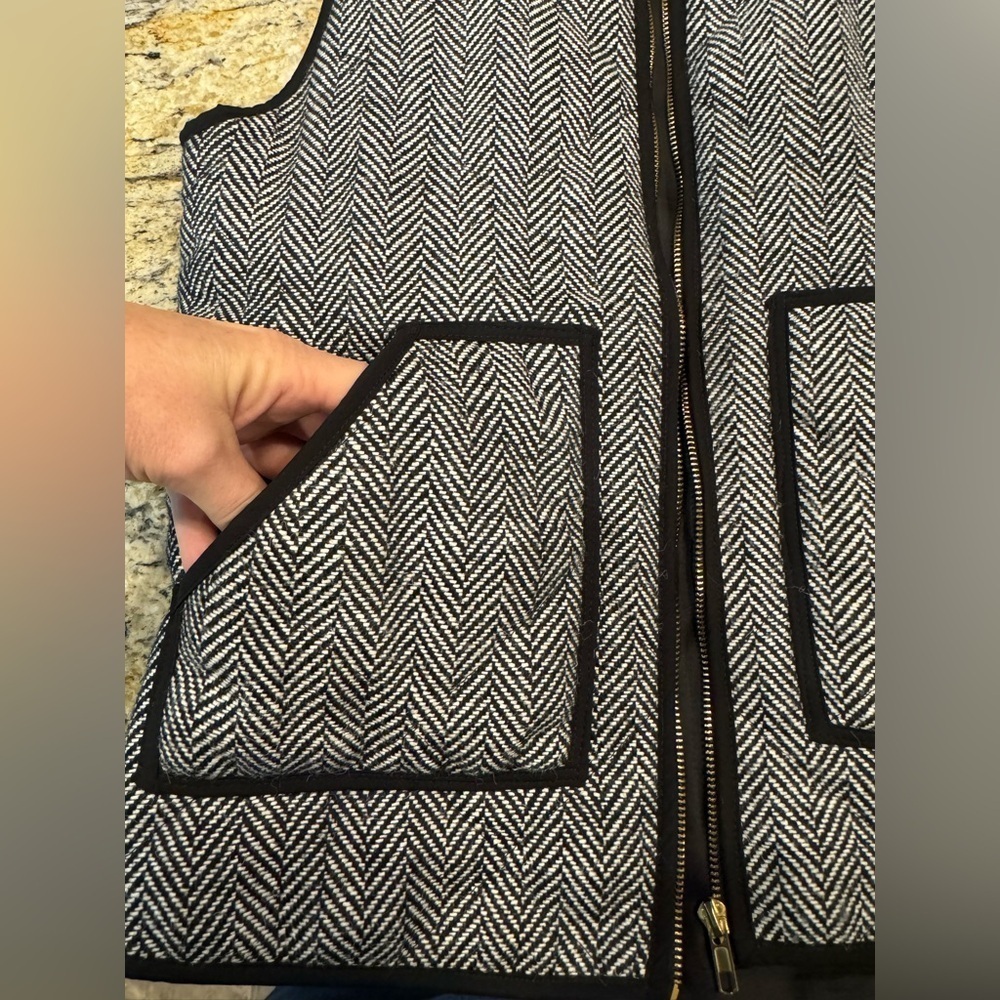 Women's Meerokeety Black White Herringbone Vest Zip Up With Pockets Size Medium - Picture 6 of 8